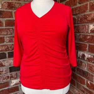 Susan Graver 1x Fitted Blouse Coral/orange/red